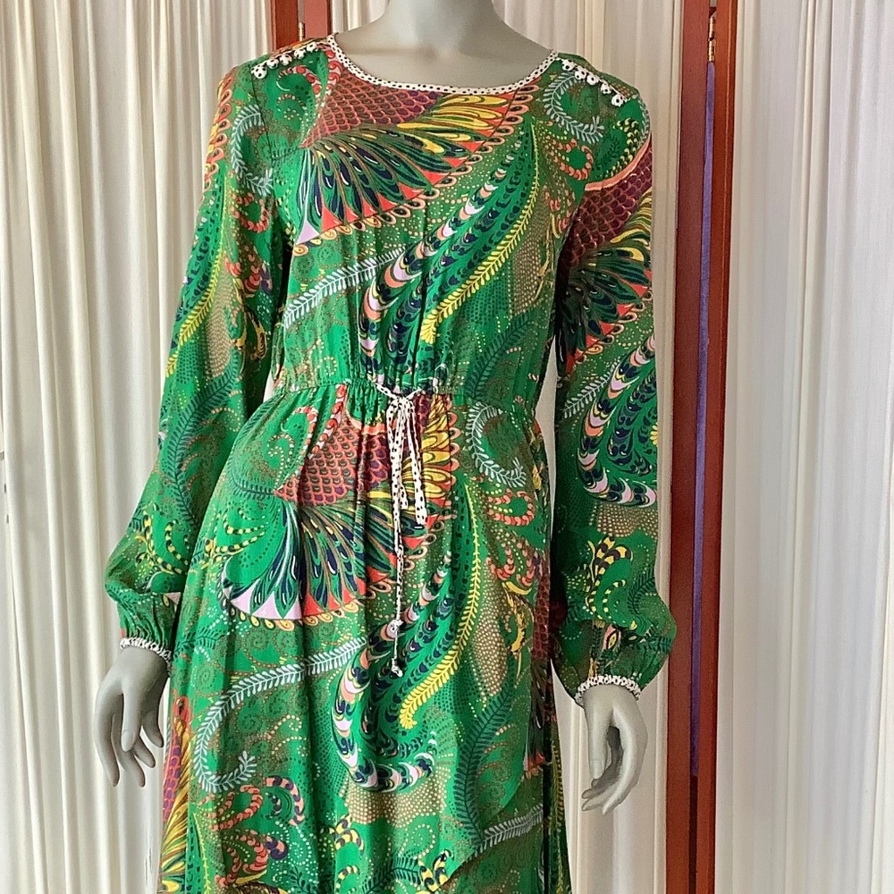 Anthropologie Maeve Green Janis Dress Floral Paisley Tie Waist Faux Wrap Sz 6